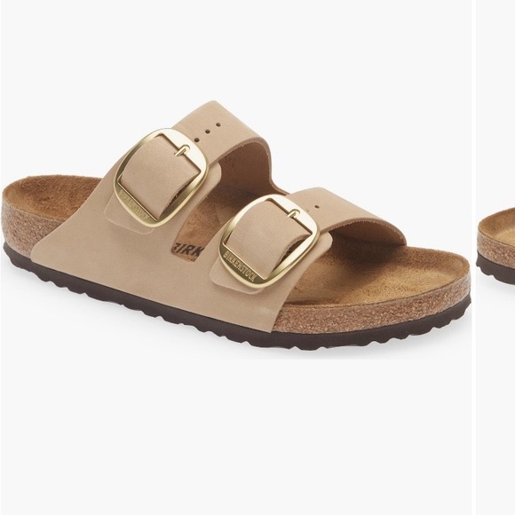 Birkenstock Beige Sandals with Gold Buckles 8-8.5 Size 39. Sandcastle Color EUC - Picture 11 of 16